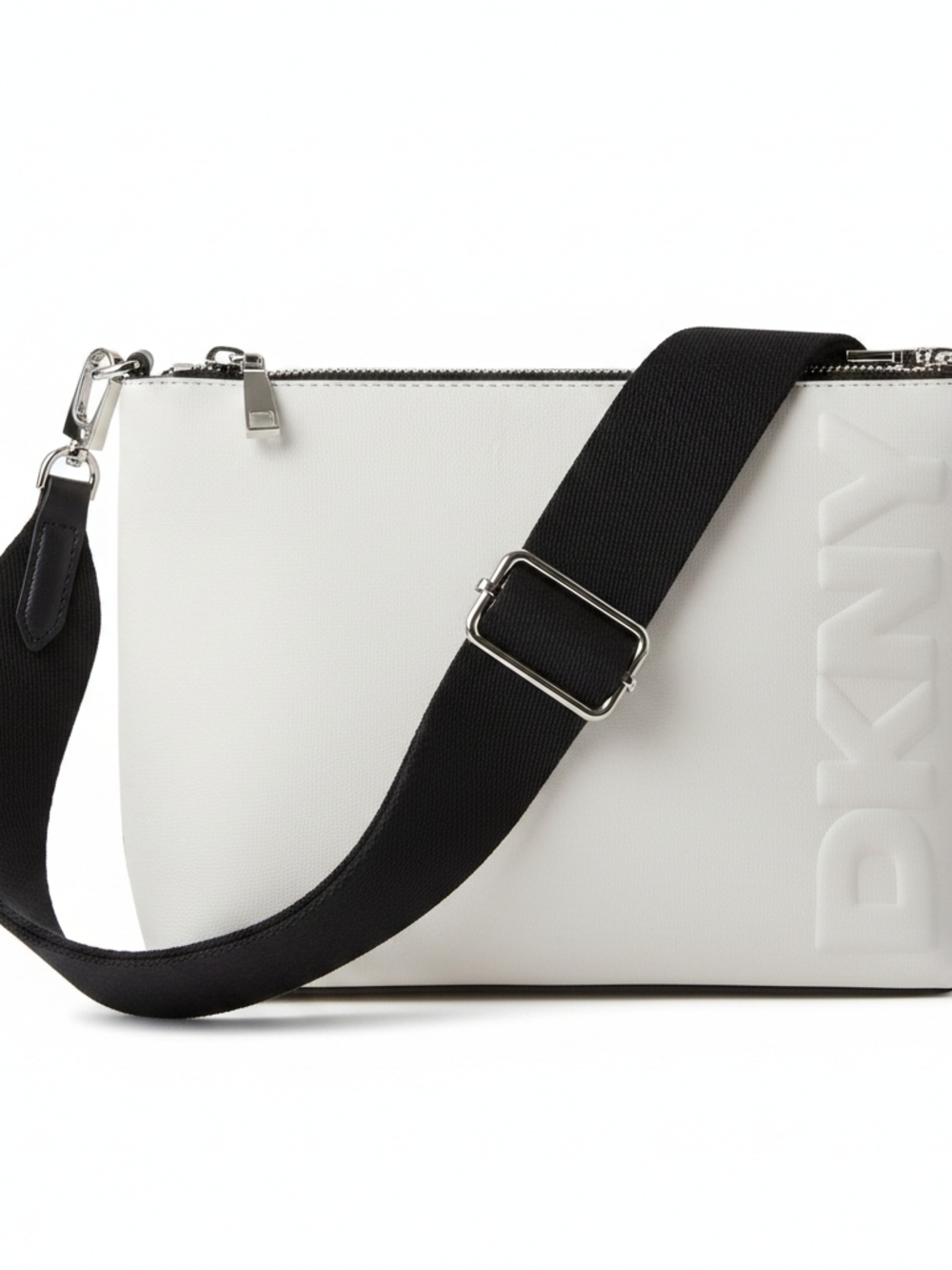 DKNY Tinsley Crossbody Bag White Black Strap Multi Zip Compartments